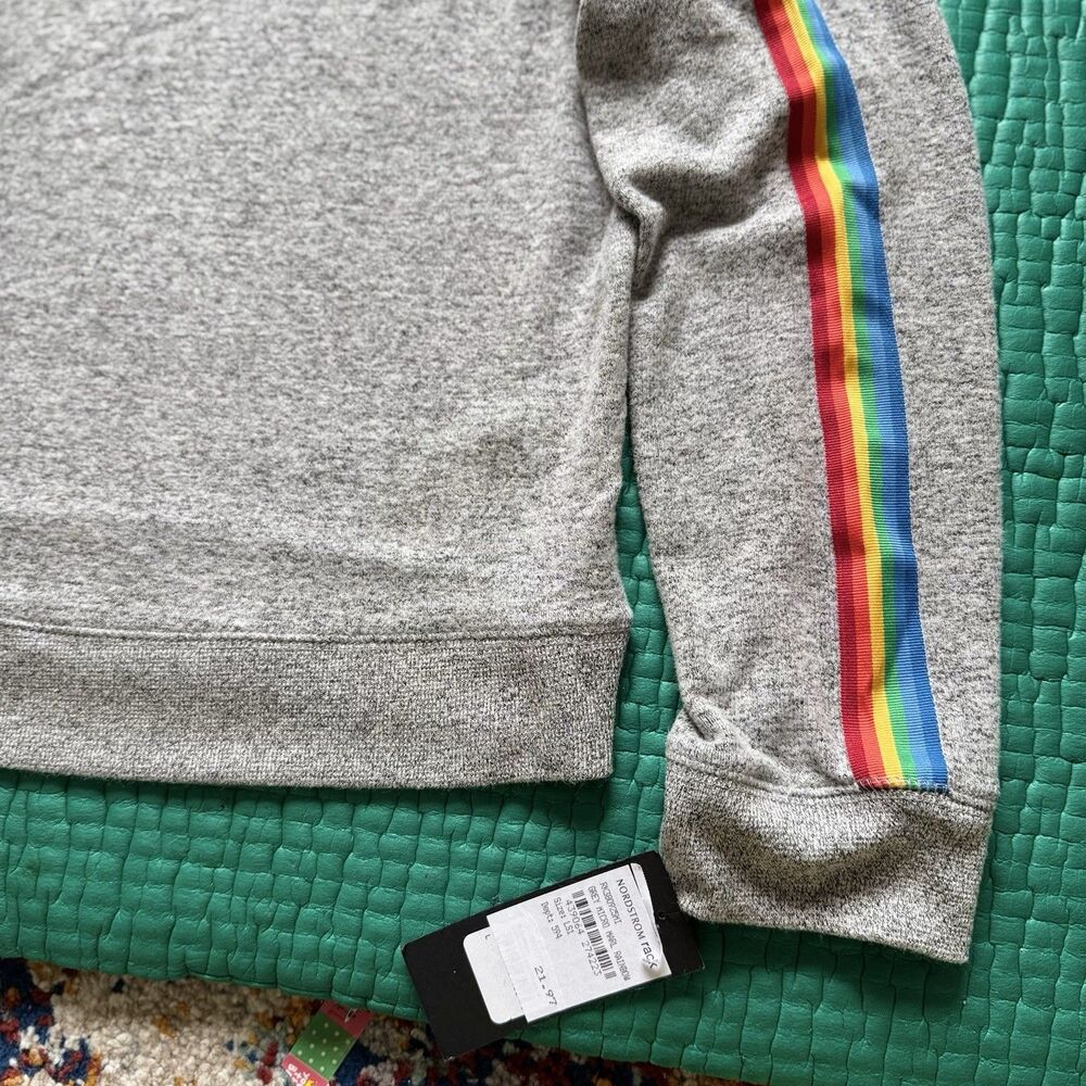 NEW Free Press Sweatshirt Womens L Gray Rainbow Accent Long Sleeve Crew Neck NWT - Picture 12 of 16